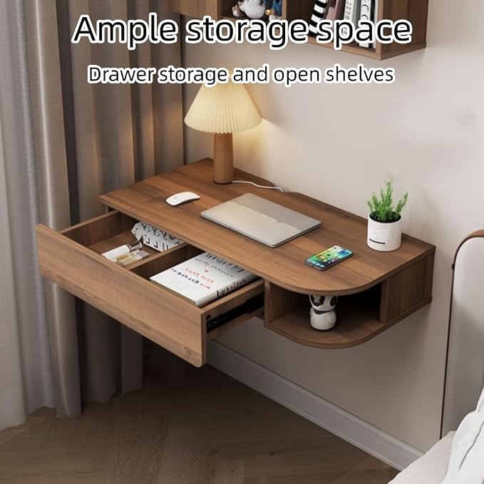 Wall Mounted Desk, 16.1-inch Wide Floating Laptop Table, Floating Night Stand, Office Workstation Hanging Desk, Floating Console Media Storage Cabinet(Brown,L47.2in)
