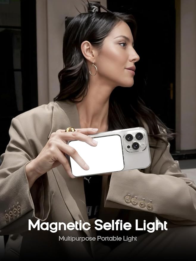 Magnetic Selfie Ring Light with Clip – 128 LED Rechargeable Phone Light for iPhone/Android/Camera/iPad/Laptop – Adjustable Brightness for Video Calls, Makeup, TikTok, YouTube, Live Streaming