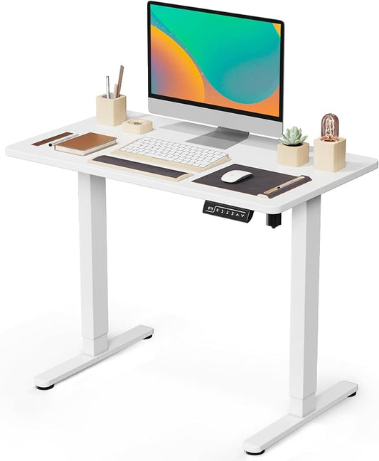 JOY worker Small Electric Standing Desk, 35" Whole Piece Height Adjustable | 35" x 20" White Narrow Sit Stand Desk with Memory Controller, Compact Computer Workstation for Home Office Walking Pad