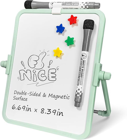 Magnetic Dry Erase Whiteboard, 6.7x8.4 Inch Double-Sided Desktop Easel with Stand, 2 Eraser Head Markers & 4 Magnets, Portable White Board for Planning, Memo, Office, Home, School（Green）