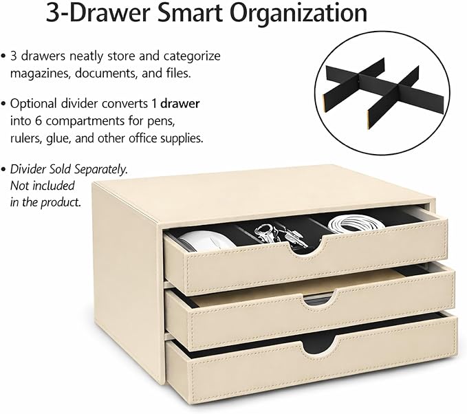 UnionBasic Document Organizer, 3-Drawer File Cabinet Document Storage Box, Office Desktop Filing Organizer, Seashell | Document Storage Box, Office Desktop Filing Organizer