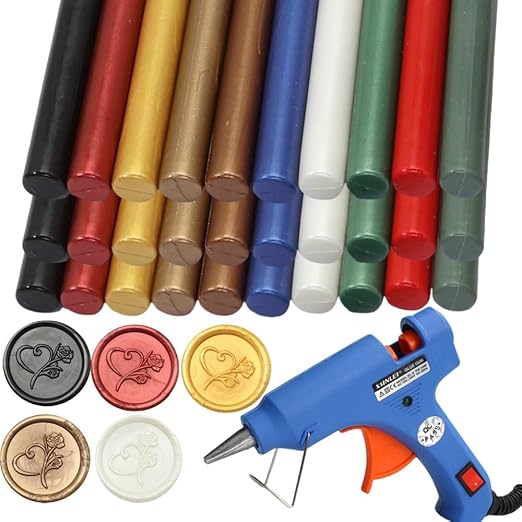 Wax Seal Gun Kit Sealing Wax Sticks 30P with Glue Gun Wax Seal Kit, Atopbb 30Pcs Mixed ccolor Sealing WaxSticks with GlueGun Great for WaxSeal Stamp