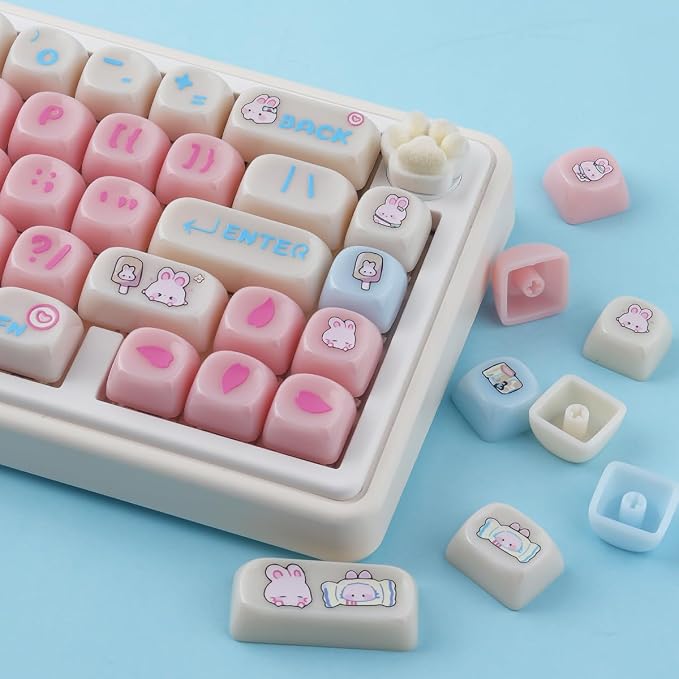 Tsungup Cherry Blossom MOA Keycaps-Pink Sakura,129 Keys Cute PBT Custom Keycaps 100 Percent,Dye Sub Key Caps Keyboard Keycap Set for MX Switches Mechanical