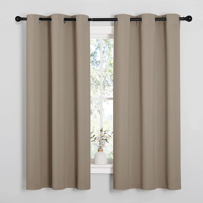 NICETOWN Window Curtain Panels, Thermal Insulated Solid Grommet Blackout Draperies/Drapes for Basement (Taupe, 1 Pair, 34 by 54-inch)
