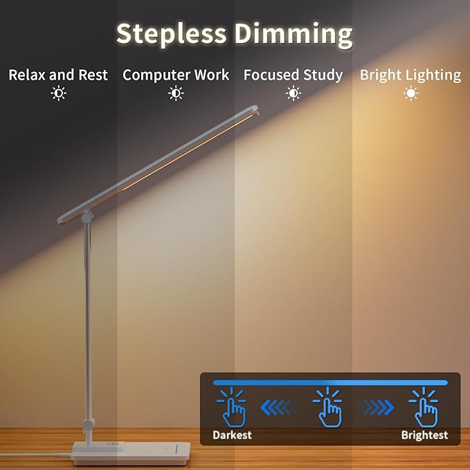 ELECTRI Desk Lamp for Home Office, Eye-Care Desk Light with Touch Control, 5 Color & Stepless Dimming, 360° Rotatable, Reading Lamp for Table Study Work Office Nail Craft Puzzle(with Adapter)