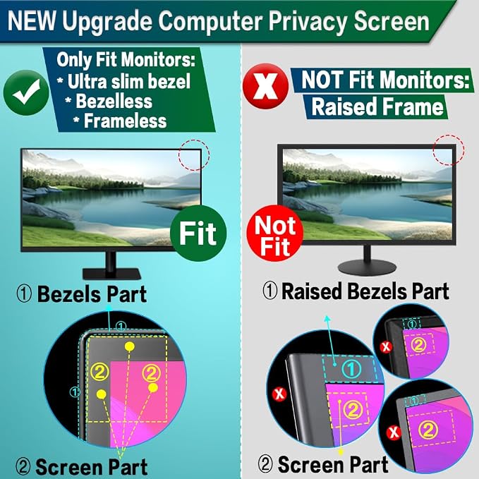 STARY [2 Pack 23.6 Inch Computer Privacy Screen for 16:9 Aspect Ratio Widescreen Monitor, Eye Protection, Anti Glare, Blue Light, Removable Computer Monitor Privacy Filter, Anti-Scratch Protector