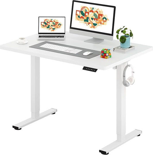 SANODESK One-Piece Electric Standing Desk, Seamless 48 x 30'' Ergonomic Height Adjustable Sit Stand Desk with Memory Presets for Home Office Computer Workstation, White Frame/White Top