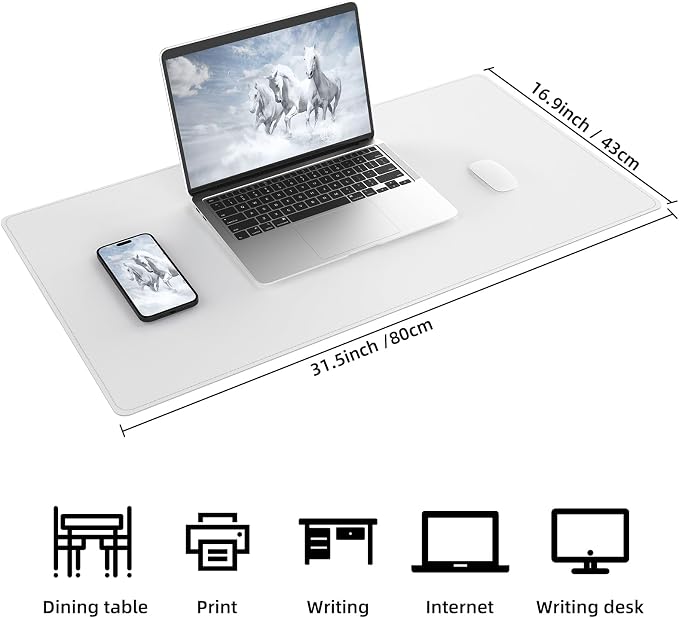 AFIING Cork Desk Mat, White, 31.5" x 17",Desk pad Protector | Dual-Sided Cork & PU Leather, Waterproof, Non-Slip, For Office & Gaming