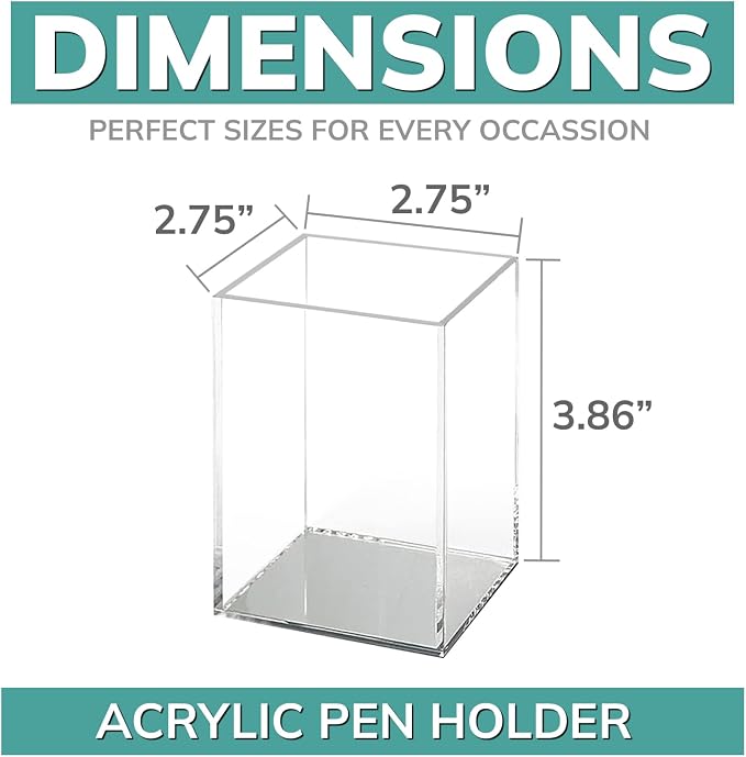 pbf Clear Acrylic Pen Holder for Desk | Clear Pencil Holder | Acrylic Makeup Brush Holder for Vanity | Pen Organizer | Bookmark Holder | Pencil Cups | Desk Organizer (Mirror Bottom)