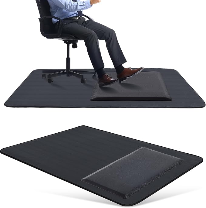 Nuanchu 2 Pcs Large Hard Floor Chair Mat and Anti Fatigue Mat Set Desk Rug for Rolling Chair on Hardwood Non Slip Anti Fatigue Rug for Standing Work Office Kitchen (47 x 35 Inches,29 x 17 Inches)