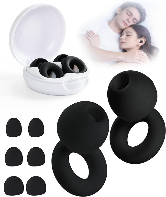 Ear Plugs for Sleeping, 28dB(SNR) Reusable Silicone Earplugs with 4 Sizes (S/M/L/XL) Eartips, Noise Reduction Ear Protection EarPlugs for Sleep, Airplane, Focus, Travel & Concerts, Black