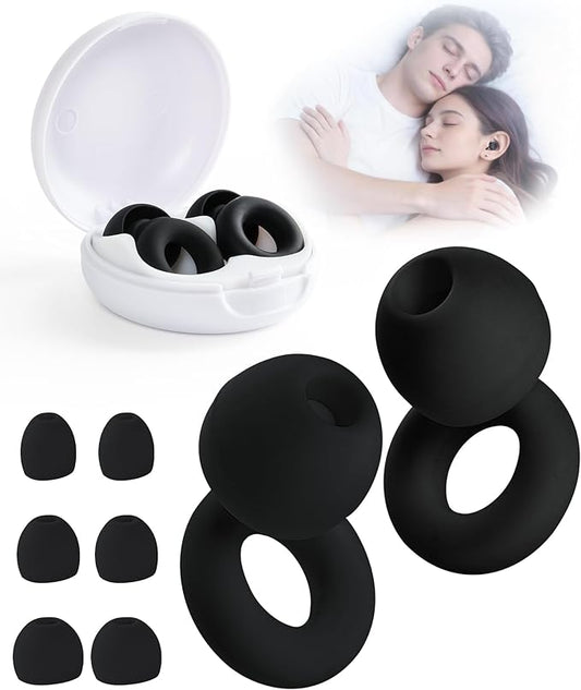 Ear Plugs for Sleeping, 28dB(SNR) Reusable Silicone Earplugs with 4 Sizes (S/M/L/XL) Eartips, Noise Reduction Ear Protection EarPlugs for Sleep, Airplane, Focus, Travel & Concerts, Black