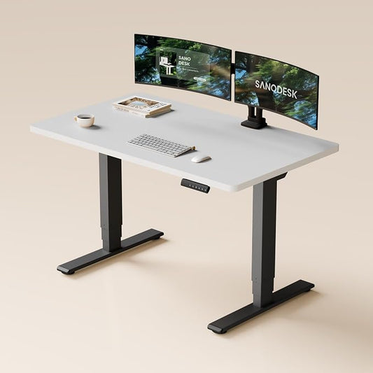 SANODESK Dual Motor Standing Desk 220lbs Height Adjustable Desk | 48"x30" Spacious One-Piece White Desktop & Black Frame, 4 Memory Presets, 3-Stage Legs, 220lbs, 2-Box for Home & Office