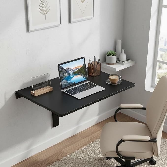 Tangkula 31.5" Wall Mounted Folding Desk, Drop-Leaf Floating Desk with Spacious Surface, Space-Saving Foldable Wall Table for Study, Bedroom, Laundry, Balcony & Small Spaces