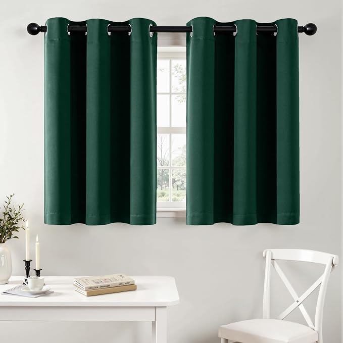 MIULEE Blackout Curtains for Bedroom Living Room 2 Panels, Thermal Insulated Room Darkening Drapes Grommet Noise Reducing Light Blocking Window Treatments 36 Inches Long 40x36 Inch Hunter Green