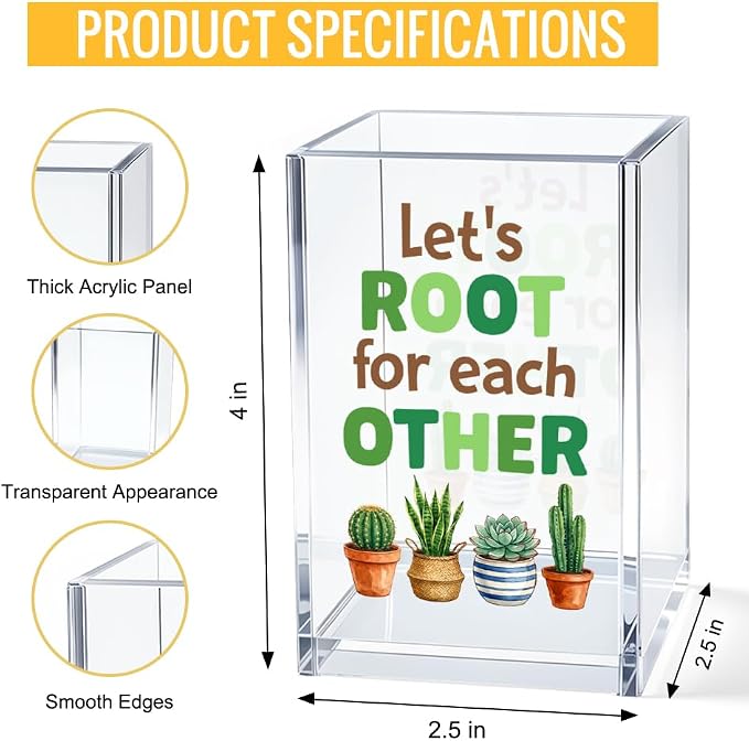 Let's Root For Each Other Acrylic Cosmetic Pencil Pen Bookmark Storage Holder Cup, Funny Plant Love Holder Cup Gifts for Women Teacher Mentor Librarian Plant Mom, Thank You Gifts for Teacher