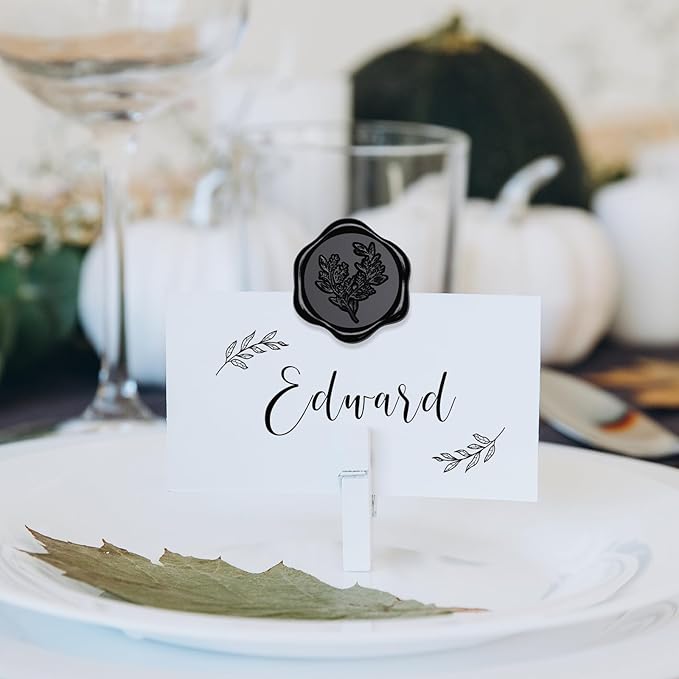 UNIQOOO Wax Seal Stickers - Eucalyptus Wedding Invitation Envelope Seal Sticker, 50 Pcs Self- Adhesive Black Stickers, Perfect for Invitation, Christmas, Gift Wrapping, Party