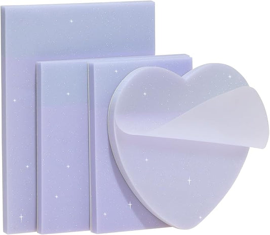 ONLYKXY 4Pack Mixed Shape Transparent Sticky Notes for Annotating,Glitter Pastel Color Waterproof Index Sticker Self-Stick Book Tabs 200Sheets Soft PET Marker Memo Pad for Home School Office (Purple)