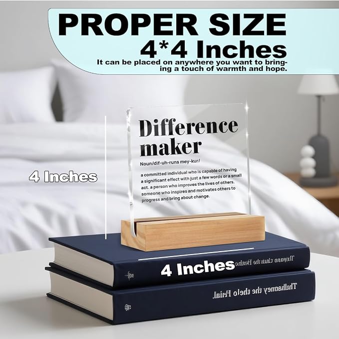 Appreciation Gifts for Women Leader Boss Mentor Coworker Teacher | Difference Maker Gifts Definition Clear Desk Decorative Sign Acrylic Sign With Wooden Stand for Desk Table Shelf
