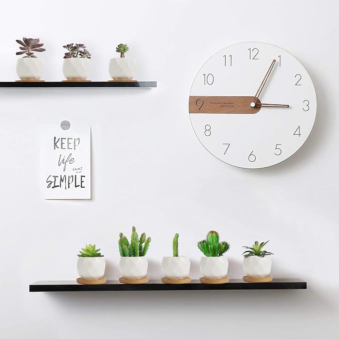 ZOUTOG Succulent Plant Pot 12 Pack, 2.5 inch Square Pattern Ceramic Planters with Bamboo Tray, Small Succulent Pots Indoor, White Office Desk Decor (Seeds＆ Plants Not Included)