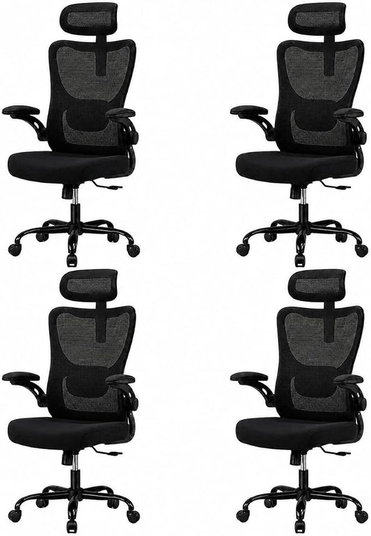 HUANUO Ergonomic Office Chair, High Back Computer Desk Chair with Adjustable Lumbar Support and Headrest, Comfy Gaming Chair with 3D Armrests, Home Office Rolling Chair, Max Load 300 lbs, Pack of 4