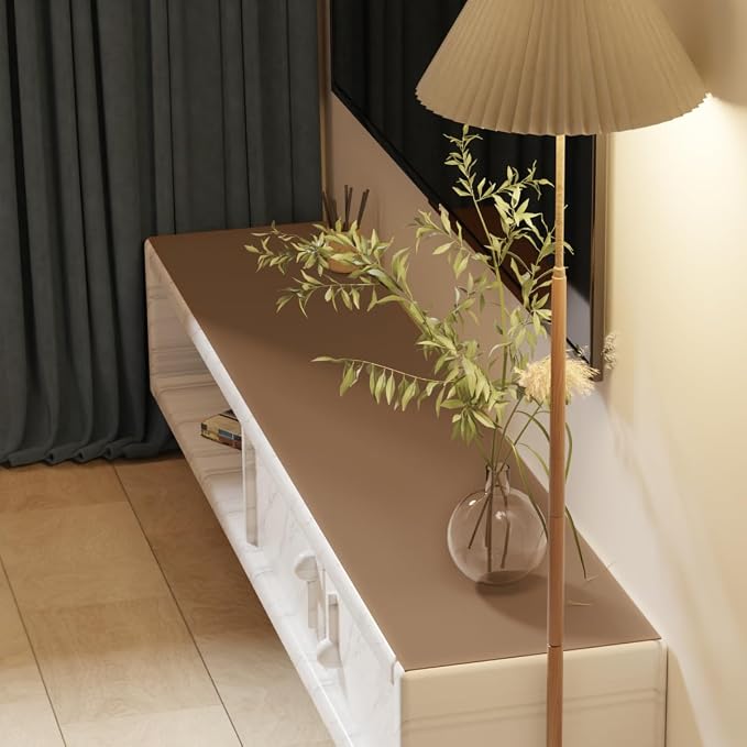 Faux Leather Table Cover,1.8mm Thick,12x78 Inch Desk Cover,Dresser Cover Top,Dresser Protector Top,Dresser Cover,End Table Cover.(Mud Color+Champagne Gold,12x78)