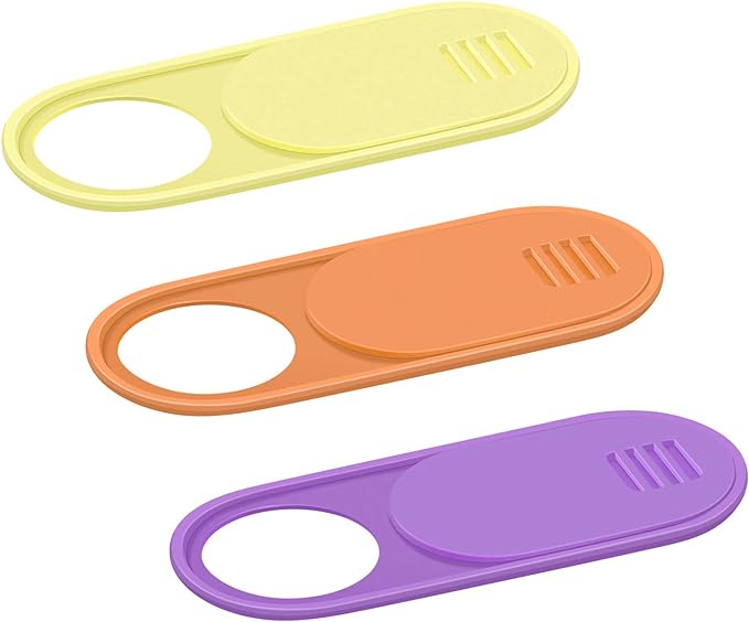 Laptop Camera Cover Slide 0.028-Inch Ultra-Thin Webcam Cover Blocker for MacBook, iMac, Laptop, Desktop, PC, iPad, Smart Phone Protect Your Privacy and Security（Orange/Yellow/Purple-3 Pack）
