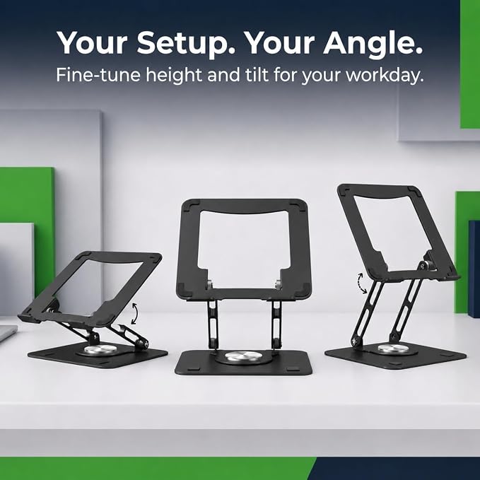 Uncaged Ergonomics Swivel Laptop Stand for Desk, Adjustable Computer iPad Stand for Desk w/ 360 Rotation, Portable Laptop Holder for Home Office Ergonomic Supplies (Black)