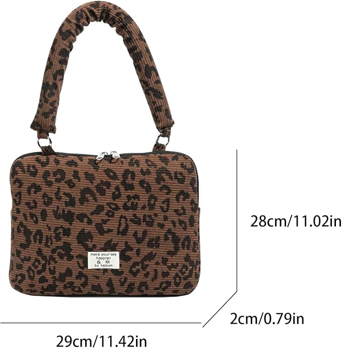 Leopard Print Laptop Case 11, 13,15 Inch Quilted Laptop Sleeve Soft Protective Cheetah Computer Sleeve for MacBook (Coffee, with Strap, 11 Inch)
