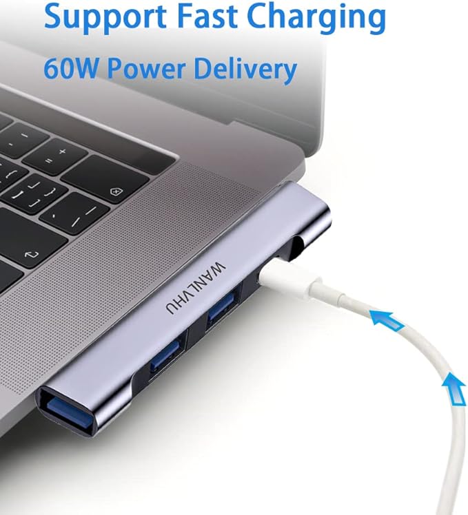 USB C Hub for Laptop, Portable USB C Splitter Multiport Adapter with Type-C Charging Port and USB 3.0 Port for MacBook Pro/Air, Surface Pro, Keyboard, Flash Drive