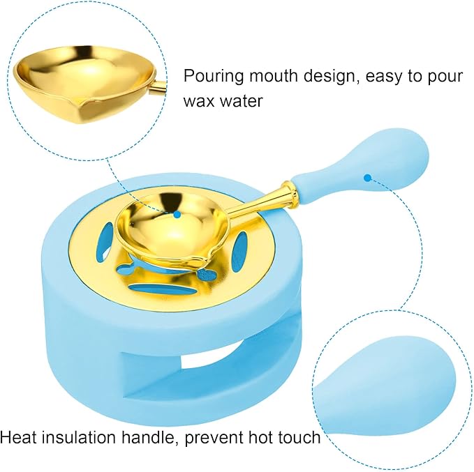 PATIKIL Wax Seal Kit, Wax Seal Warmer with Melting Spoon Retro Melt Stove Pot Furnace Tool for Wax Sealing Beads Stamp Letter Envelope, Sky Blue