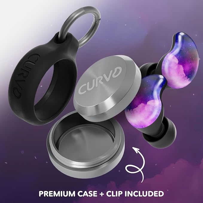 CURVD Cliq Noise Cancelling Ear Plugs – Reusable Concert Earplugs for Noise Reduction with Swappable Covers, 5 Tip Sizes & Travel Case. Stylish, Comfy, and Customizable Protection