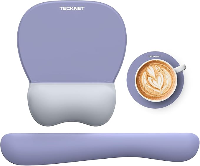 TECKNET Gel Mouse Pad with Wrist Rest, 3 in 1 Keyboard Wrist Rest for Pain Relief, Non-Slip PU Base & Easy Typing, Ergonomic Mousepad Set for Office & Home