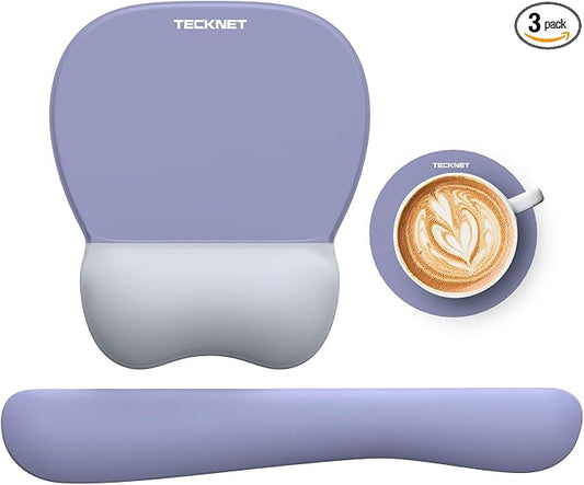 TECKNET Gel Mouse Pad with Wrist Rest, 3 in 1 Keyboard Wrist Rest for Pain Relief, Non-Slip PU Base & Easy Typing, Ergonomic Mousepad Set for Office & Home