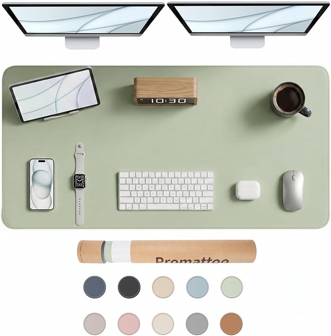 Large Desk Pad Non-Slip Desk Mat Protector for Keyboard Mouse Waterproof Vegan Leather Surface Faux Leather Laptop Mat Smooth Mouse Pad Premium Gift Tube Matcha Green 47" x 23"