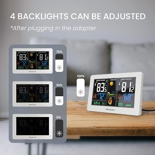 Newentor Weather Station Wireless Indoor Outdoor Thermometer, White,1Sensor | Color Display Digital Weather Thermometer with Atomic Clock, Barometric Pressure, Forecast Station with Adjustable Backlight