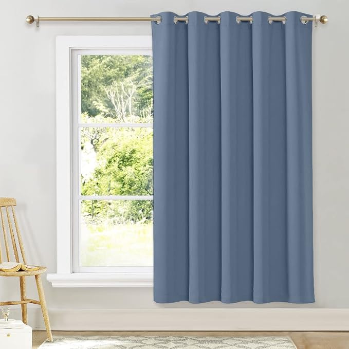 NICETOWN Bedroom Window Blackout Curtain Panel - Thermal Insulated Blackout Drape/Drapery for Loft, Guestroom (Stone Blue, 1 Panel, 70 x 72 inch)