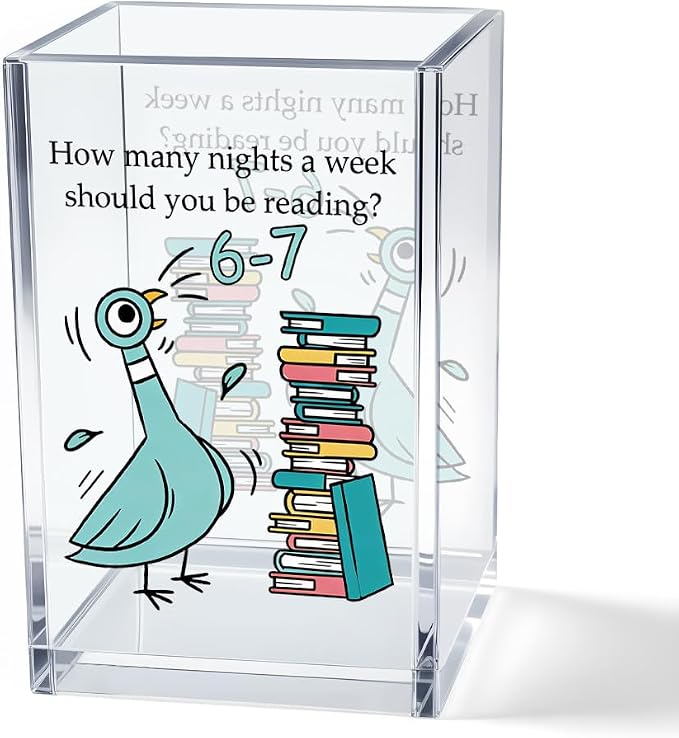 Reading Humor Acrylic Pen Holder for Desk, Teacher Appreciation & End of School Year Gifts for Women Men, How Many Nights a Week Should You Be Reading 6-7 Desk Organizer Decor for Office Library