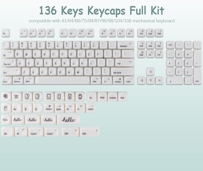 Tsungup MOA Keycaps,136 Keys Cute Ceramic Textured Custom Keycaps 60 75 Percent, Minimalist White Mac Keycap Set Key Caps Keyboard for Cherry Gateron MX Swithes Mechanical Keyboards(Translucent White)