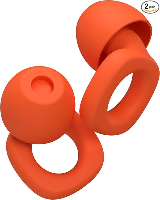 Audree Soft Ear Plugs for Noise Reduction, Reusable Flexible Earplugs for Sleep, Travelling, Focus, Study & Sensitivity, 28dB Noise Cancelling, 8 Silicone Ear Tips in XS/S/M/L, Orange
