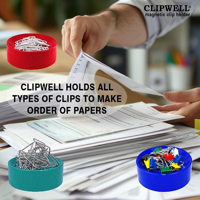 Clipwell Magnetic Paper Clip Holder - Easy Toss & Pick-Up - Holds Various Metal Parts - Powerful Sweep-Up Magnet - Ideal Locker Accessory & Home & Office Organizer - Red