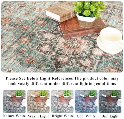 TOPRUUG Washable Oriental Area Rug - 10x14 Rugs for Living Room Soft Carpet for Bedroom Waterproof Floral Distressed Indoor Stain Resistant Non-Shedding Floor Carpets (Green, 10X14)