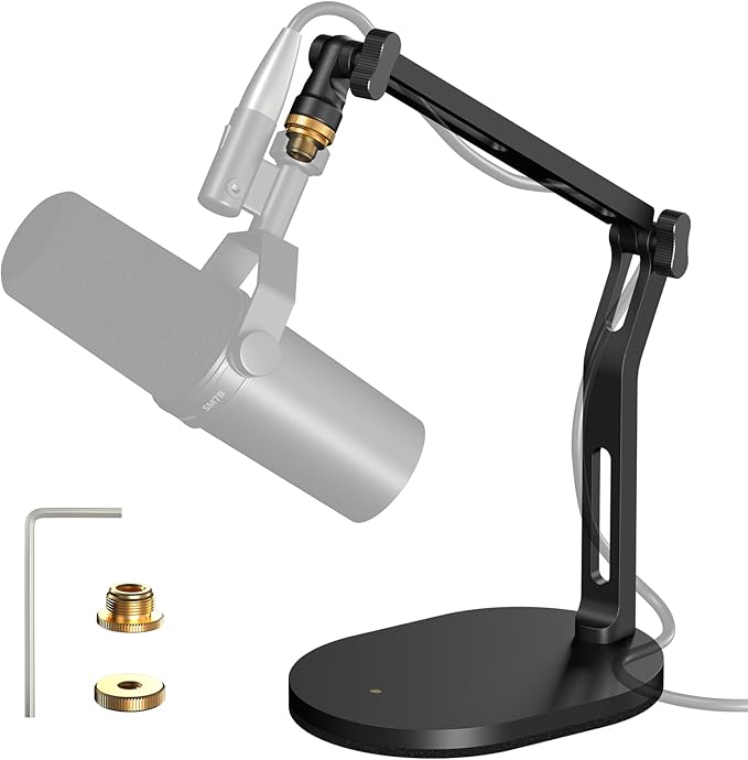 Aokeo Mic Stand,Desk Mount Desktop Microphone Arm with 3/8" to 5/8" Adapter,Compatible Blue Yeti,HyperX QuadCast,SoloCast,Shure SM7B,MV7X