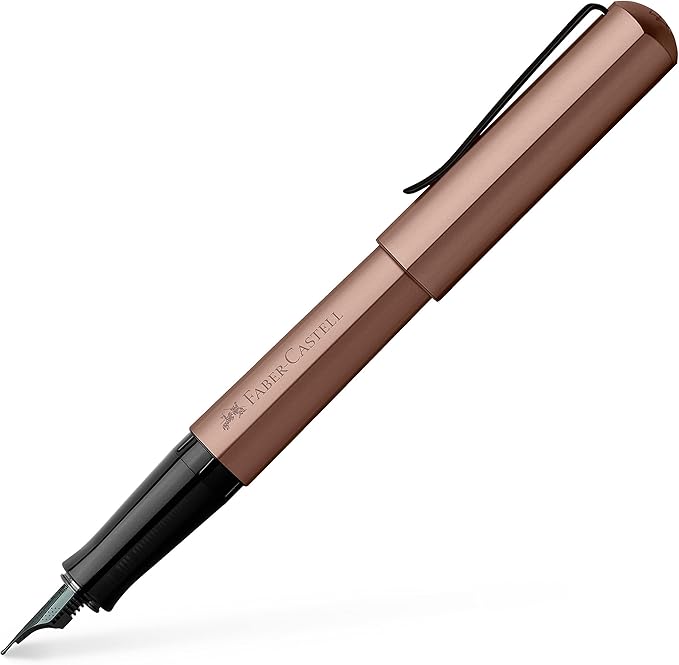 Faber-Castell HEXO Fountain Pen, Bronze – Broad: Modern Fountain Pen with Black Stainless Steel Extra Fine Nib, Ergonomic Grip & Balanced Aluminum Barrel for Creative Writing