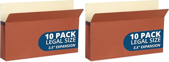 Blue Summit 10 Redwell Folders Legal Size, Brown Accordion File Folders, 3.5” Red Rope Expandable Pockets, Expanding Organizer (Pack of 2)
