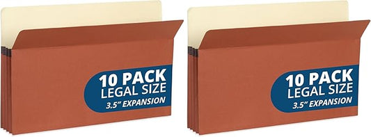 Blue Summit 10 Redwell Folders Legal Size, Brown Accordion File Folders, 3.5” Red Rope Expandable Pockets, Expanding Organizer (Pack of 2)