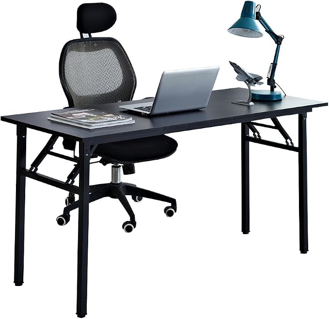 SDHYL 62 inches No Assembly Foldable Computer Desk for Home Office Workstation, Study and Writing, Functional Home Office Folding Desks for Small Spaces, Black