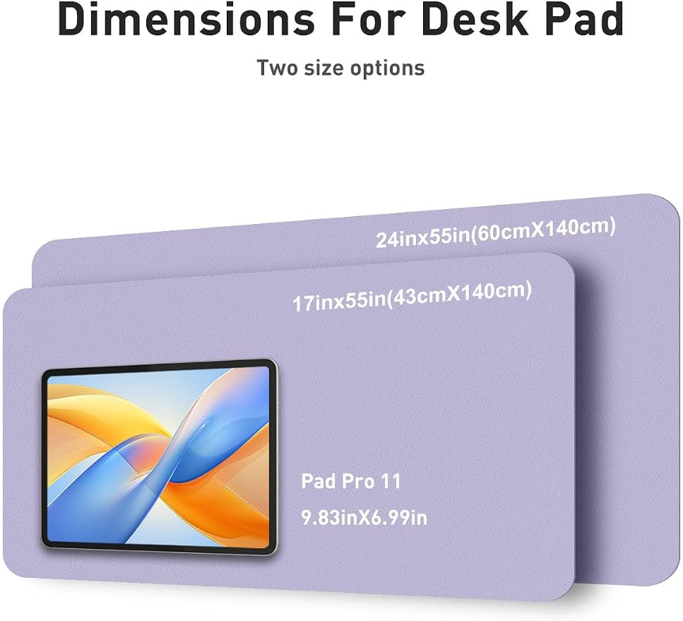Aothia Faux Leather Desk Mat - Non-Slip PU Leather Desk Blotter, Waterproof Writing Surface, Large Desk Pad for Office & Home (Lavender, 55" x 24")