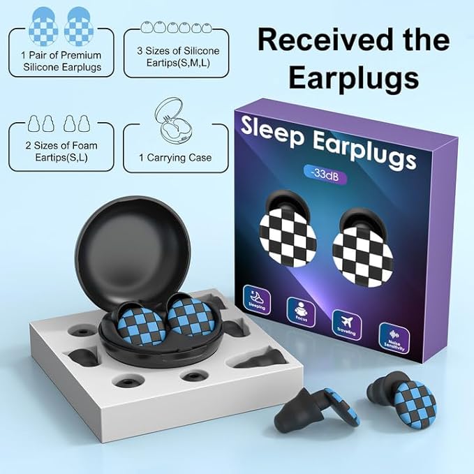 Ear Plugs for Sleeping, Silicone Ear Plugs for Noise Cancelling, Soft Reusable Ear Plugs Noise Reduction 33dB-38dB for Sleep, Block Snoring, Work, Noise Sensitivity, Study