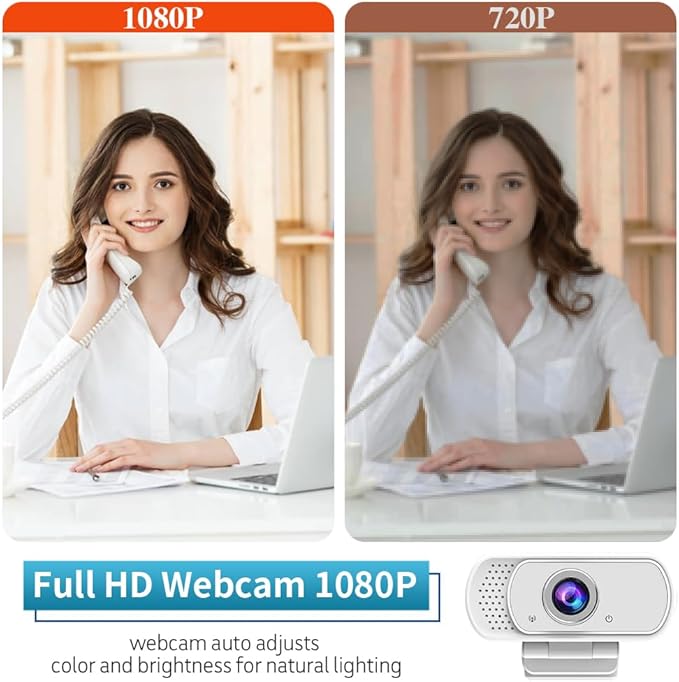 HZQDLN Webcam for PC, HD 1080P Webcam with Microphone, 110° Wide Angle USB Plug & Play - Noise Canceling for Video Calls, Streaming, Gaming - Built-in Privacy Shutter & Tripod